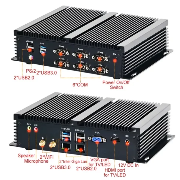 Mini Embedded Fanless Industrial PC, Core i3 i5 i7, Linux