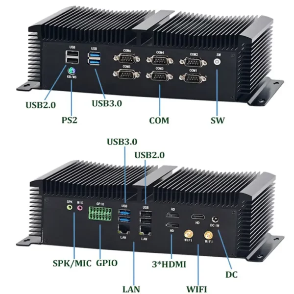 Mini 8*USB Industrial Computer Dual RS232 Lan Fanless PC